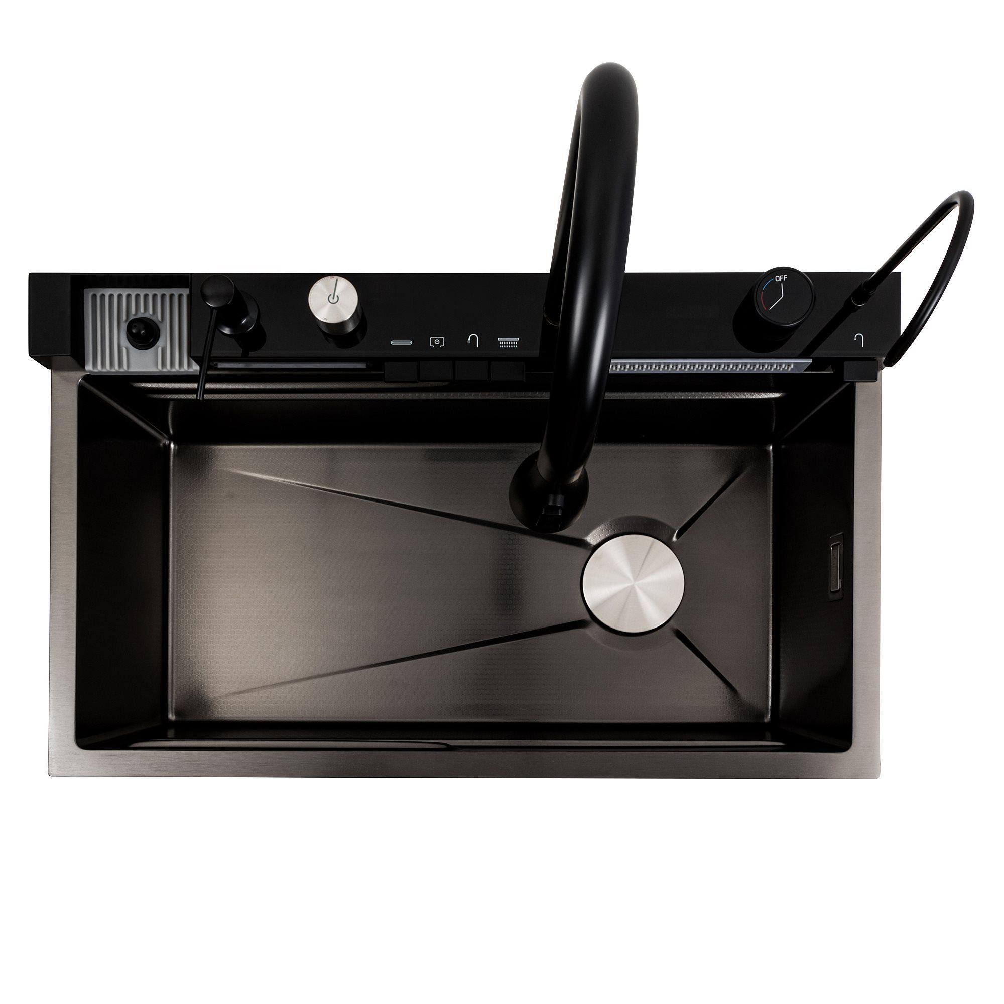 Мийка кухонна Platinum Handmade Водоспад 75x45М PVD Чорний (000041326) - фото 3 Мийка кухонна Platinum Handmade Водоспад 75x45М PVD Чорний (000041326) - фото 3