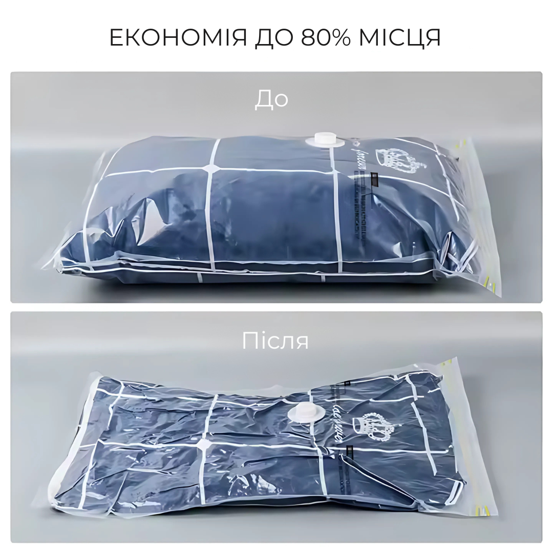 Вакуумні пакети для одягу речей та багажу для зберігання з ручним насосом 12 шт. 40x60 cм 5 шт./50x70 см 4 шт./60x80 cм 3 шт. Прозорий - фото 4 Вакуумні пакети для одягу речей та багажу для зберігання з ручним насосом 12 шт. 40x60 cм 5 шт./50x70 см 4 шт./60x80 cм 3 шт. Прозорий - фото 4