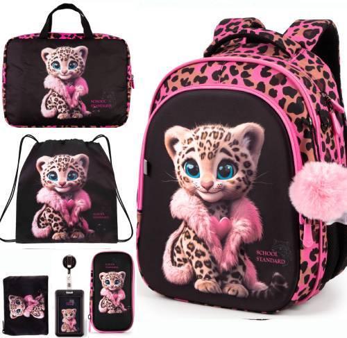 Ортопедический школьный рюкзак 6 в 1 для девочки School Standard 38х30х18 см с Тигром для младших классов (SET 150-26)