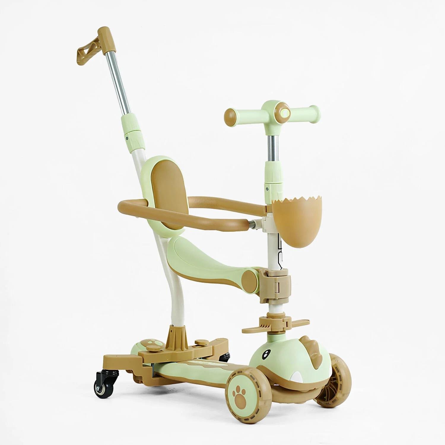 Самокат Skyper 5в1 PU колеса со светом/музыка и дополнительными колесами 125х40 мм Green/Brown (153426)