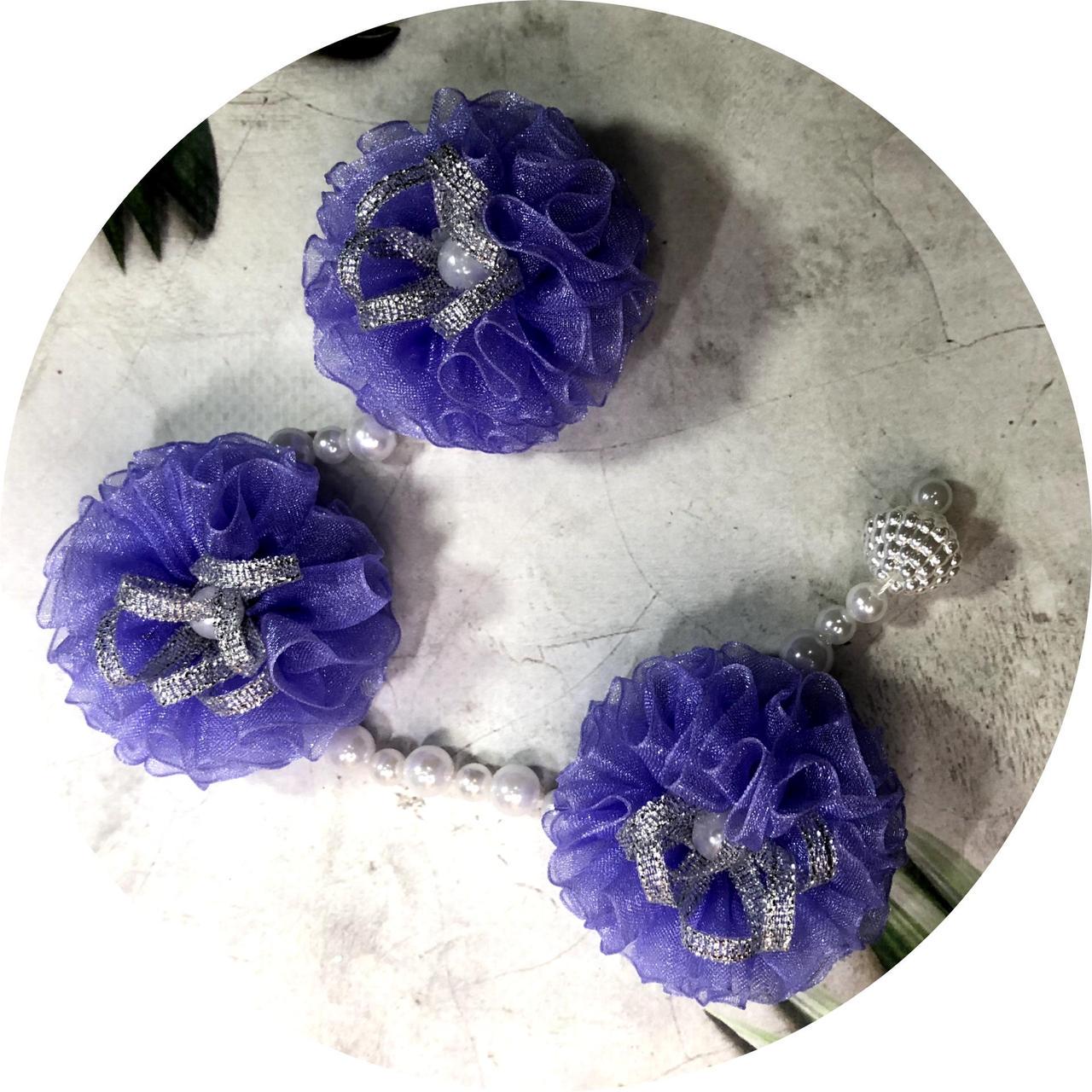 Стрічка в косу з квітками на заколках Бузковий (10869)