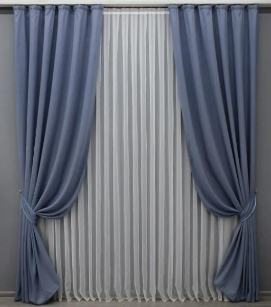 Штори з жаккарда 1,5х2,7 м 2 шт. Блакитний (1434ш) - фото 1