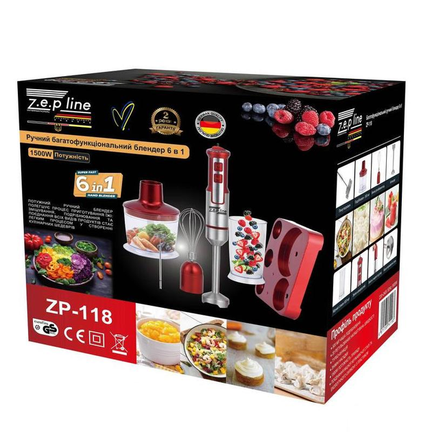 Блендер погружной Zepline ZP118 6в1 с подставкой Красный - фото 3 Блендер погружной Zepline ZP118 6в1 с подставкой Красный - фото 3