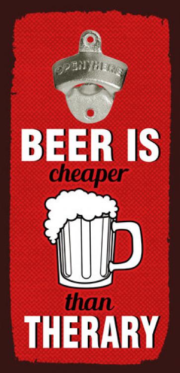 Открывалка для бутылок настенная Beer is cheaper than therapy 32х15 см Red (124746)