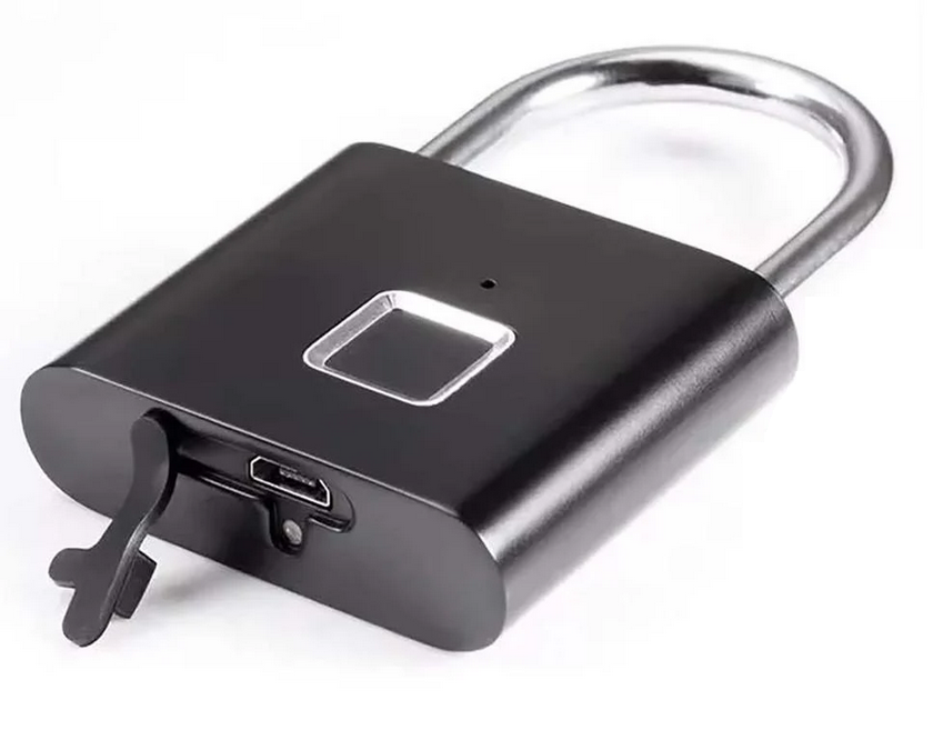 Замок биометрический навесной с отпечатком пальца без ключей Умный водонепроницаемый замок Черный