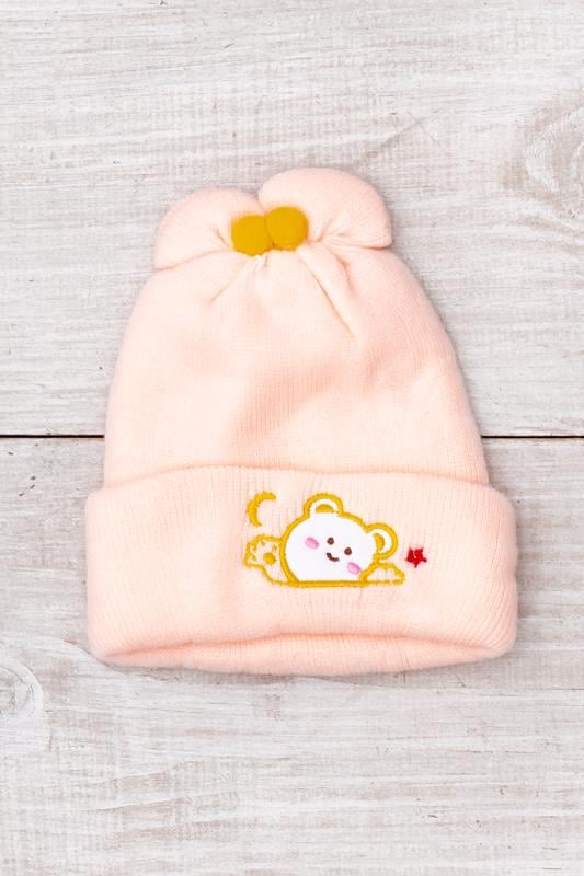 Шапка дитяча демісезонна з відворотом та вушками Носи Своє One size Персиковий (17243)