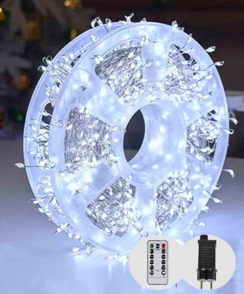 Гирлянда Роса-мишура 100 м 3000LED прозрачный провод/реле 8 режимов 31V/пульт/белый