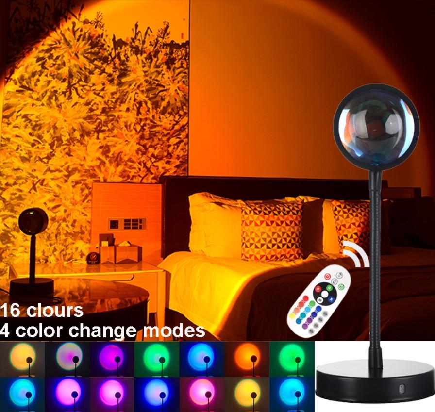 Підлогова лампа захід сонця з пультом Golden LED Sunset Lamp 25 див. RGB проекційний світильник-торшер - фото 6