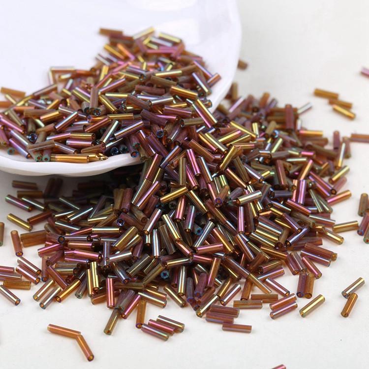 Бісер стеклярус блискучий 2х6 мм 50 г Коричневий райдужний (БР0206с58)