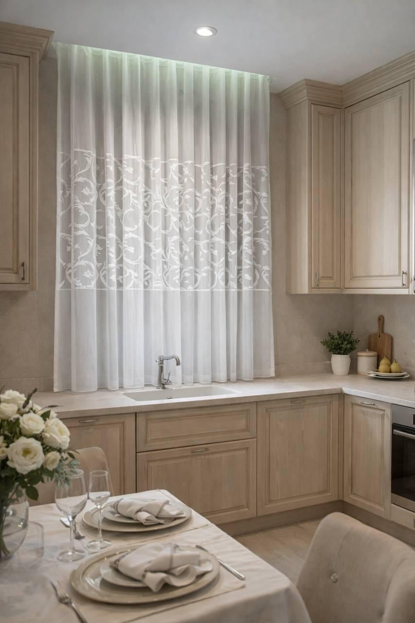 Тюль короткий 280х165 см Белый бамбук/Вензель жаккард