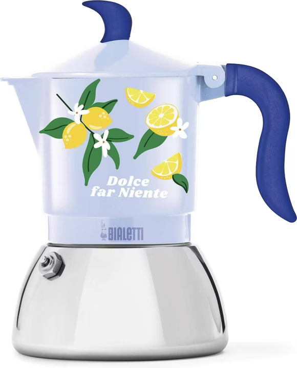 Гейзерна кавоварка індукційна Bialetti Fiametta Induction 2CUPS 100 мл Light Blue Lemons (0006659)