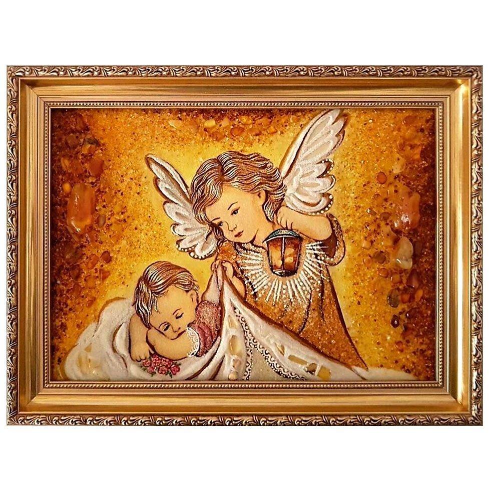 Картина Ангелочек и сон младенца из янтаря 20х30 см (К0105-20х30)