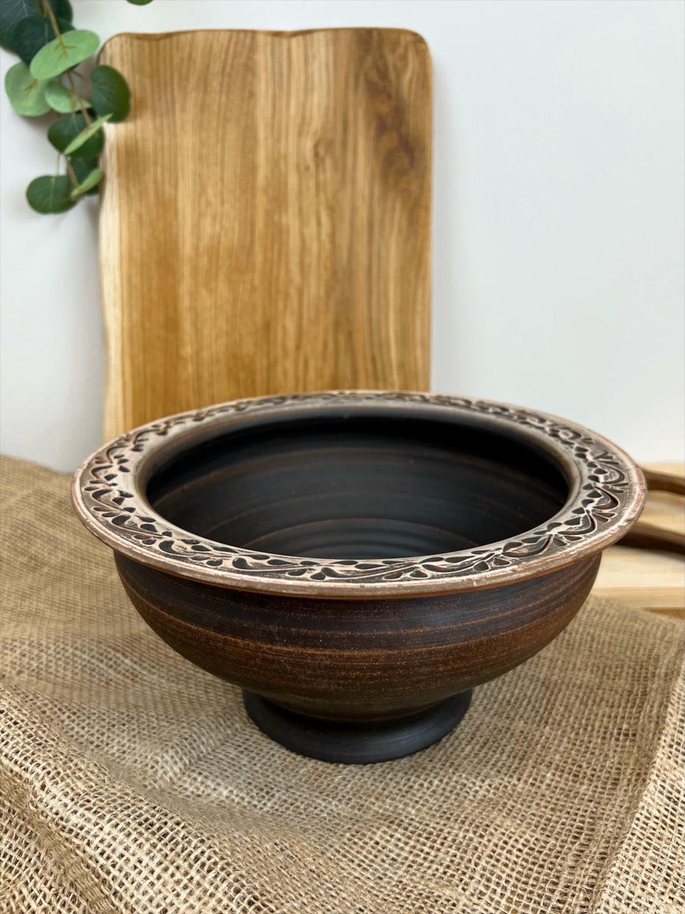 Миска для вареников керамическая глиняная резная ангоб 2 л (3001-15)