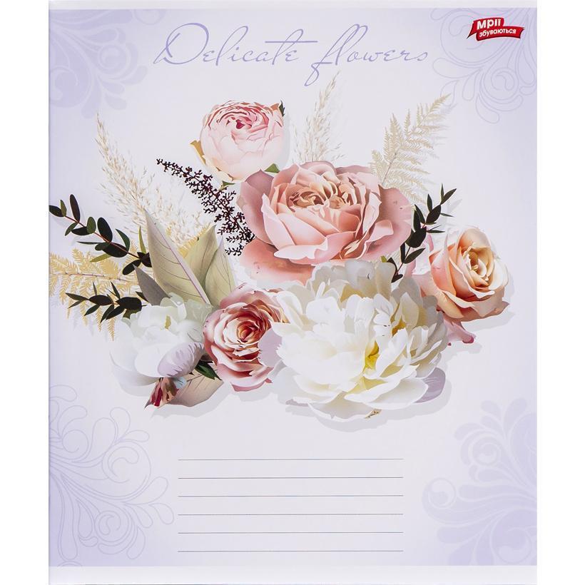 Тетрадь ученическая Мрії збуваються Delicate flowers 3531D Вид 1 А5/12 коса с дополнительной линией