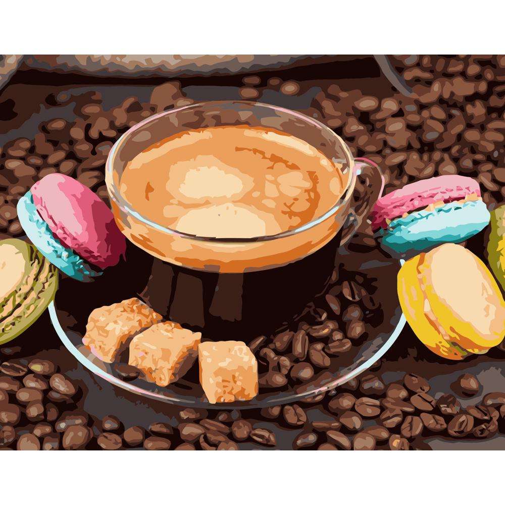 Картина по номерам Strateg Премиум Кофе с макарунами 40х50 см (GS084)