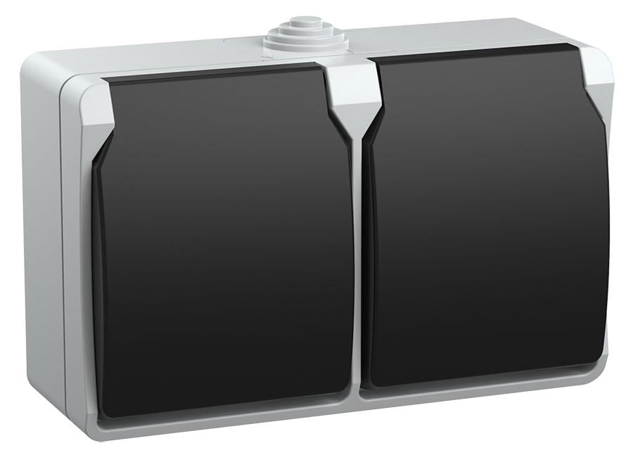 Розетка подвійна УЕК ФОРС РСб22-3-ФСр із заземленням зовнішння з кришкою IP54 Сірий (ERS22-K03-16-54-DC)