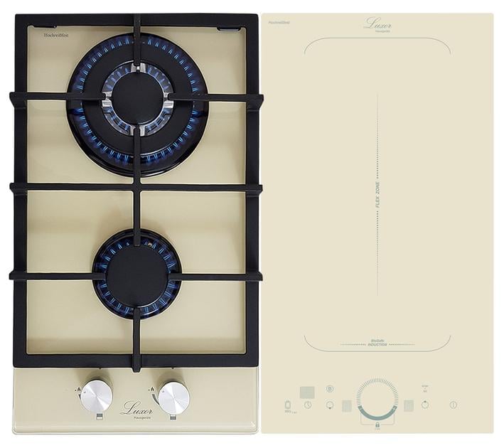 Варильна поверхня комбінована Luxor Modul RI PG Induction 60 GAS BG SS з підставкою Wok Слонова кістка (18406225)