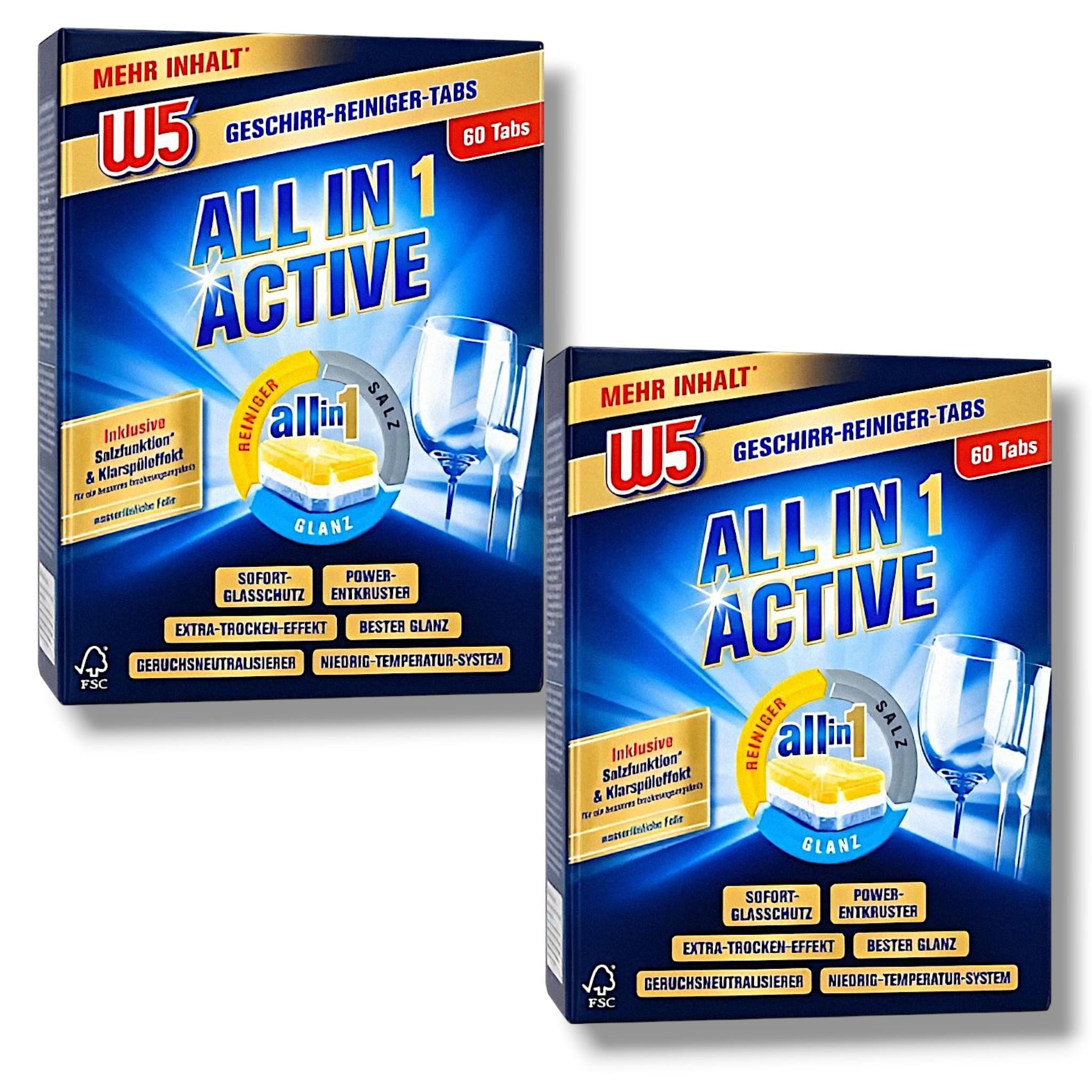 Набор таблеток для посудомоечки W5 All in 1 Active/60 таб. 1275 г 2 уп. (06085w5-2)