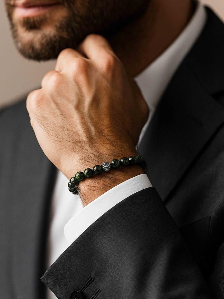 Браслет чоловічий із каменю яшма кабамба/срібло (4896) Браслет чоловічий із каменю яшма кабамба/срібло (4896)