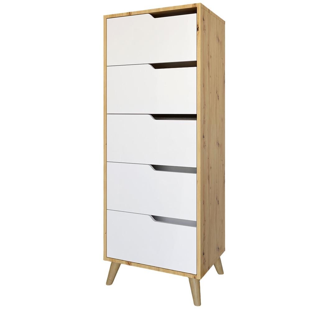 Комод высокий с ножками М-ЗОН Борн 500 на 5 ящиков Дуб Артізан/Нимфея Альба (MZN-031105)