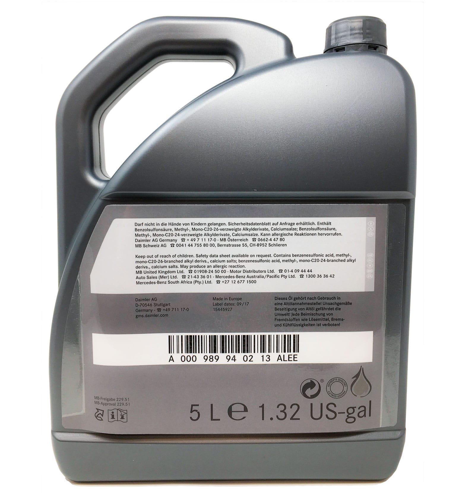 Моторна олива Mercedes-Benz 229.51 Engine Oil 5W-30 5 л (A000989690613ABDE) - фото 3