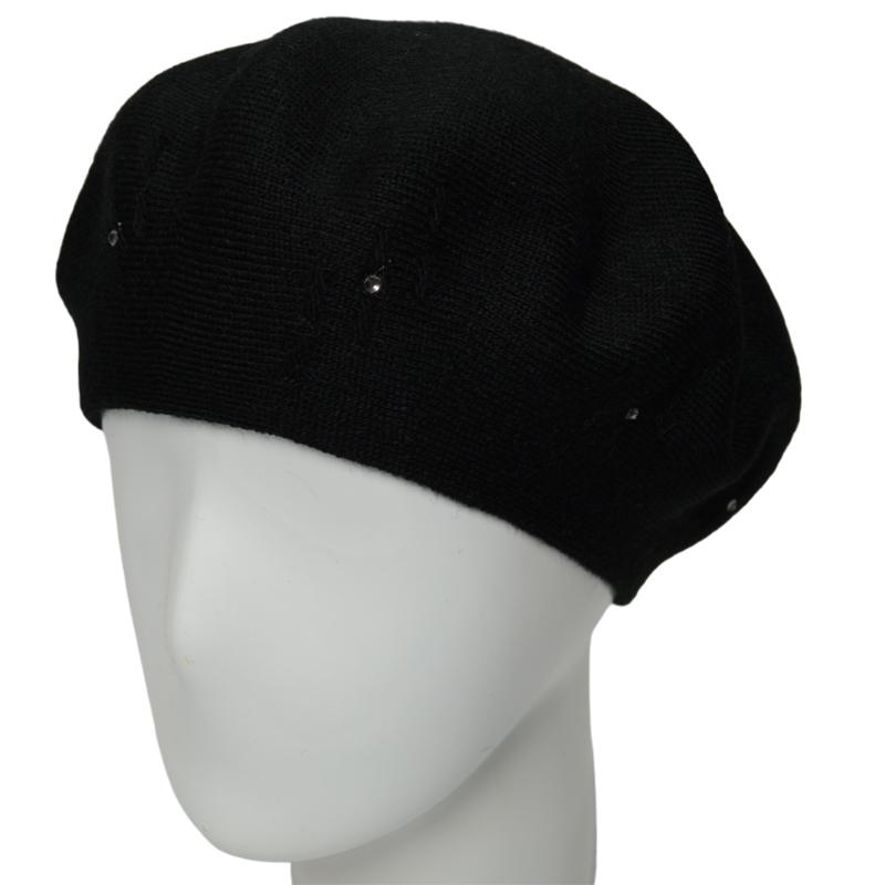 Берет жіночий Lirus Бусінка осінній тонкої подвійної в'язки Чорний - фото 1