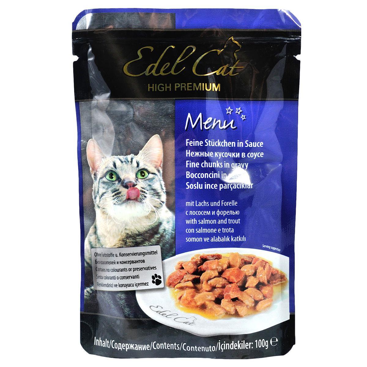 Корм влажный для кошек Edel Cat с лососем и форелью в соусе 100 г (1789920107)