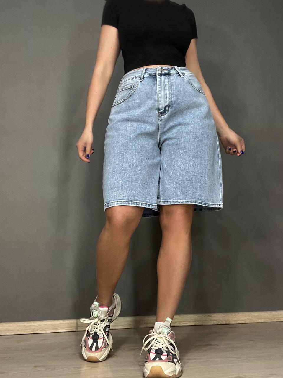 Шорты женские джинсовые Liana 4-015 бермуды высокая посадка большие размеры стрейч р. 33 Голубой (4040)