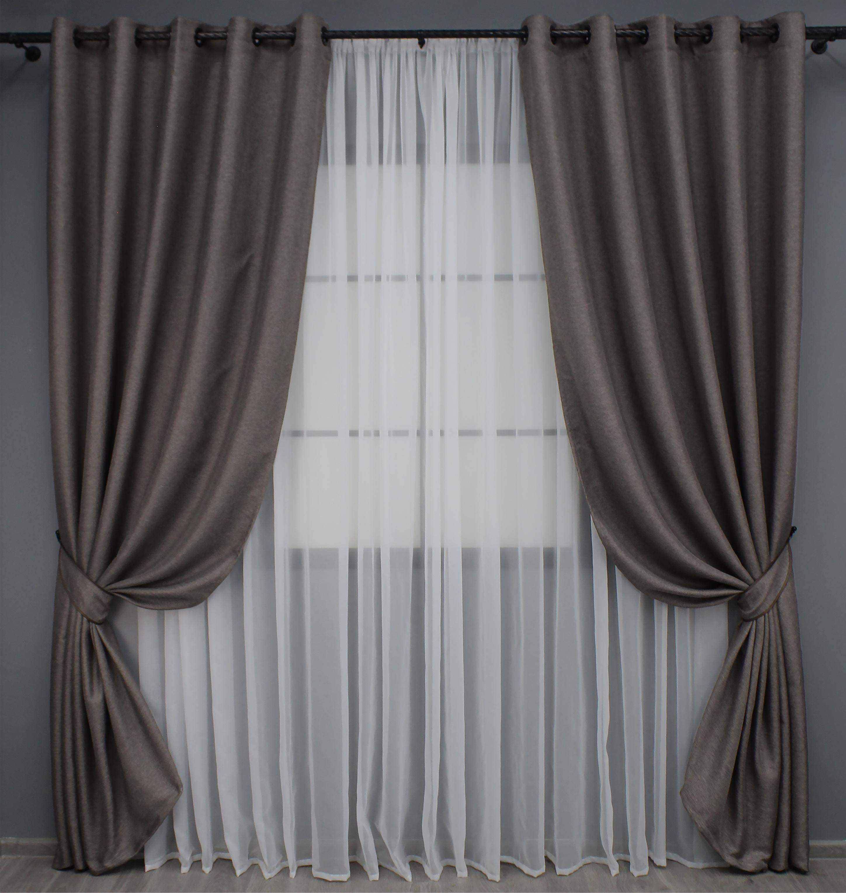 Комплект штор на люверсах VR-Textil Лен-блэкаут лен мешковина 1160ш 150х250 см 2 шт. Серо-коричневый (37-0141)