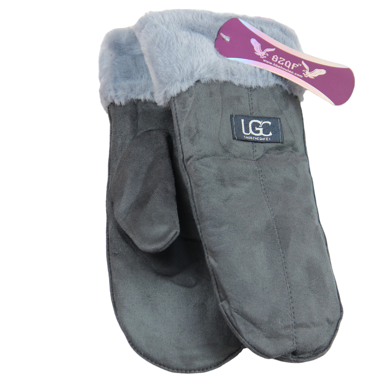 Перчатки женские экозамшевые на меху двойные М-L Серый (33943)