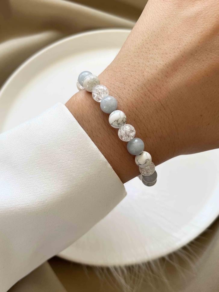 Браслет из натуральных камней аквамарина/хрусталя/кахолонга (4520)