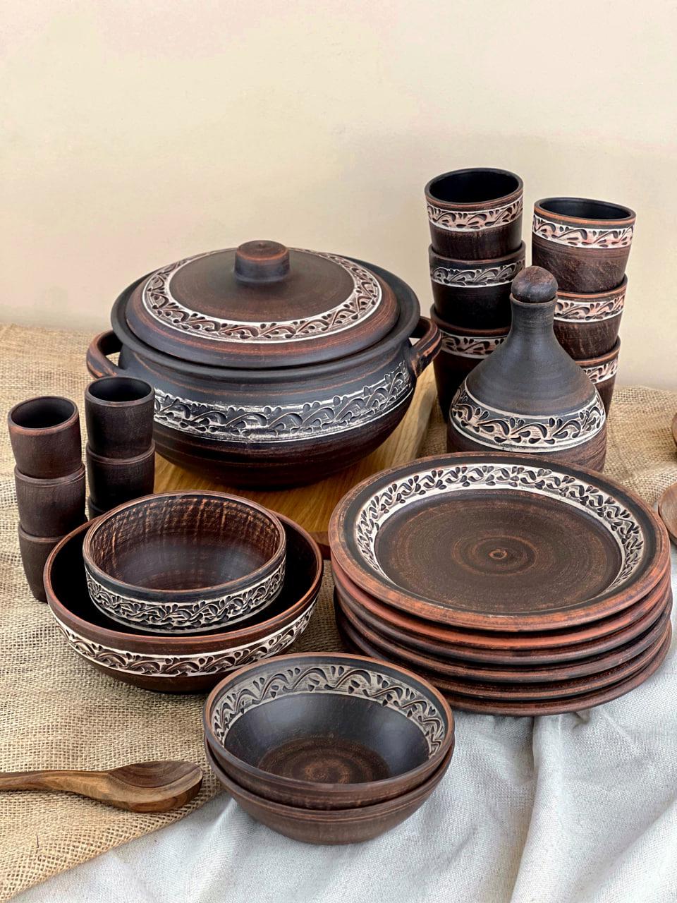 Шашлычный набор керамической глиняной посуды ангоб на 6 человек (3103-2)