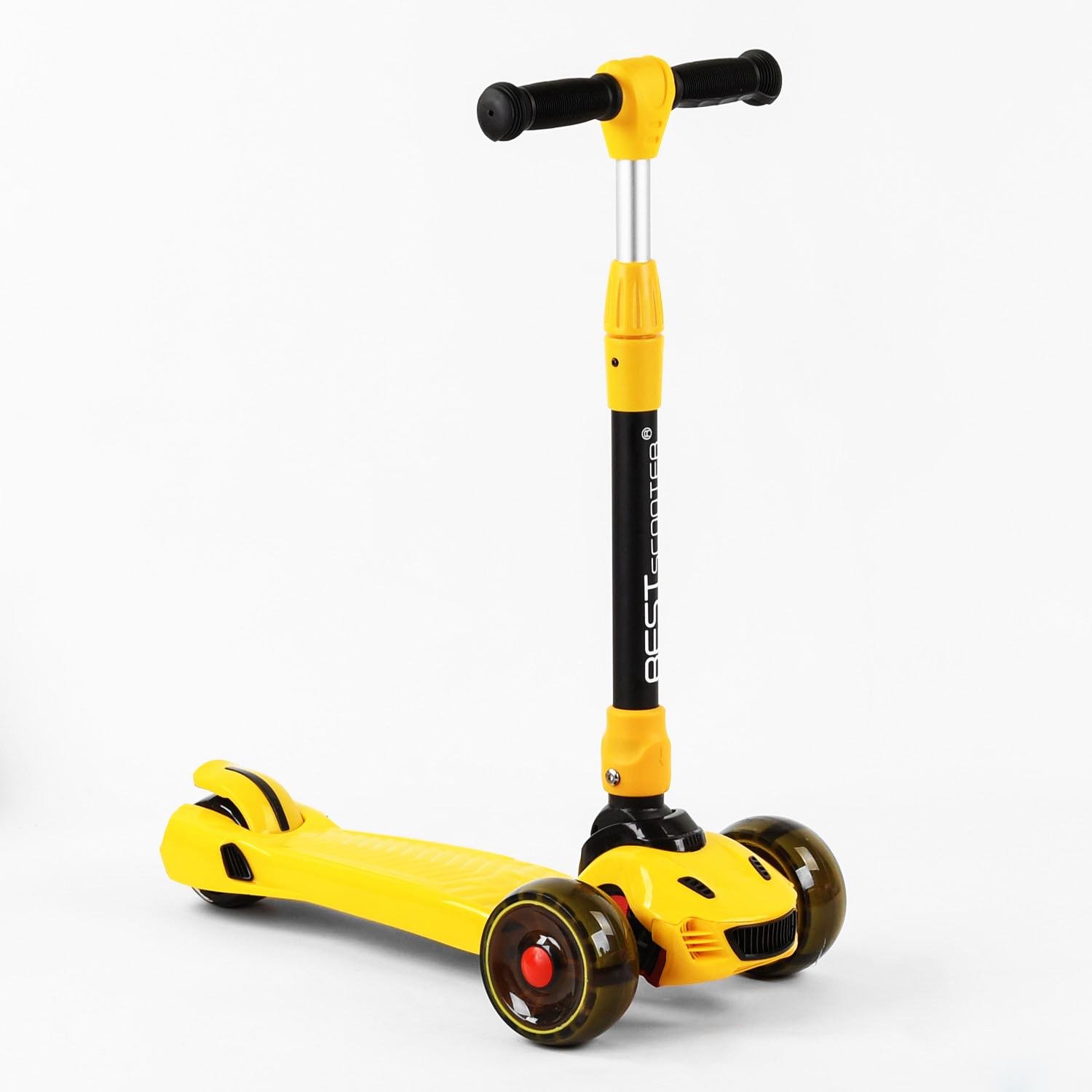Самокат трехколесный Best Scooter Maxi складной алюминиевый руль колеса PU со светом Yellow (102960)