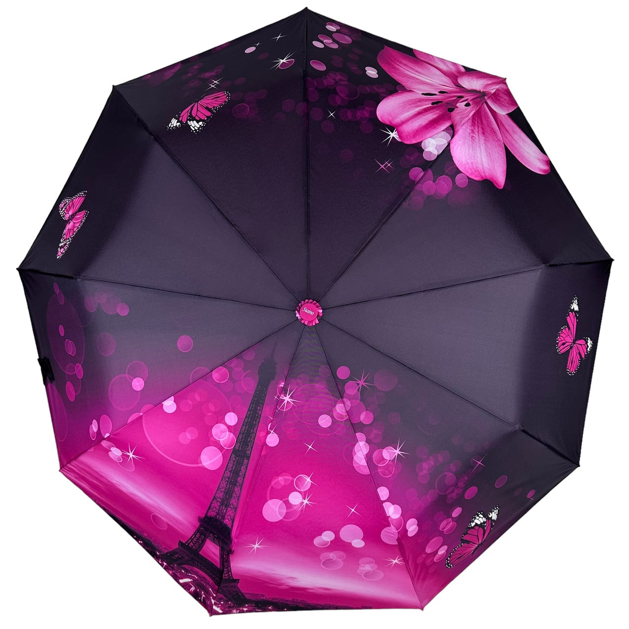 Зонт женский полуавтомат Susino Эйфелева Башня и цветы Розовый (SYS 03025-2)