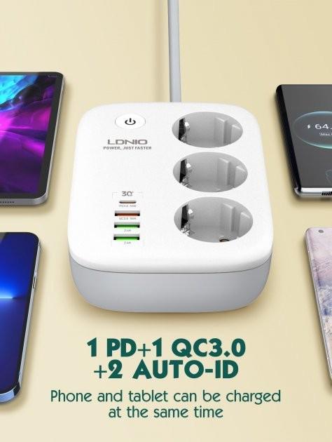 Подовжувач мережевий LDNIO SEW3452 WiFi управління 3USB 1Type-C QC/PD 3A 38W 2500W 2 м 3 розетки White - фото 12