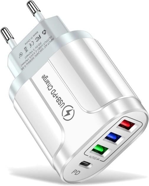 Зарядное устройство сетевое TRw 3 USB Type-C Super Charge/Quick Charge 3.0 5V/2.4A White (HP050558) Зарядное устройство сетевое TRw 3 USB Type-C Super Charge/Quick Charge 3.0 5V/2.4A White (HP050558)