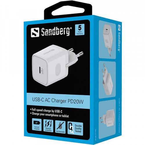 Мережевий зарядний пристрій Sandberg USB-C PD/QC 20 Вт Білий (441-42) - фото 5