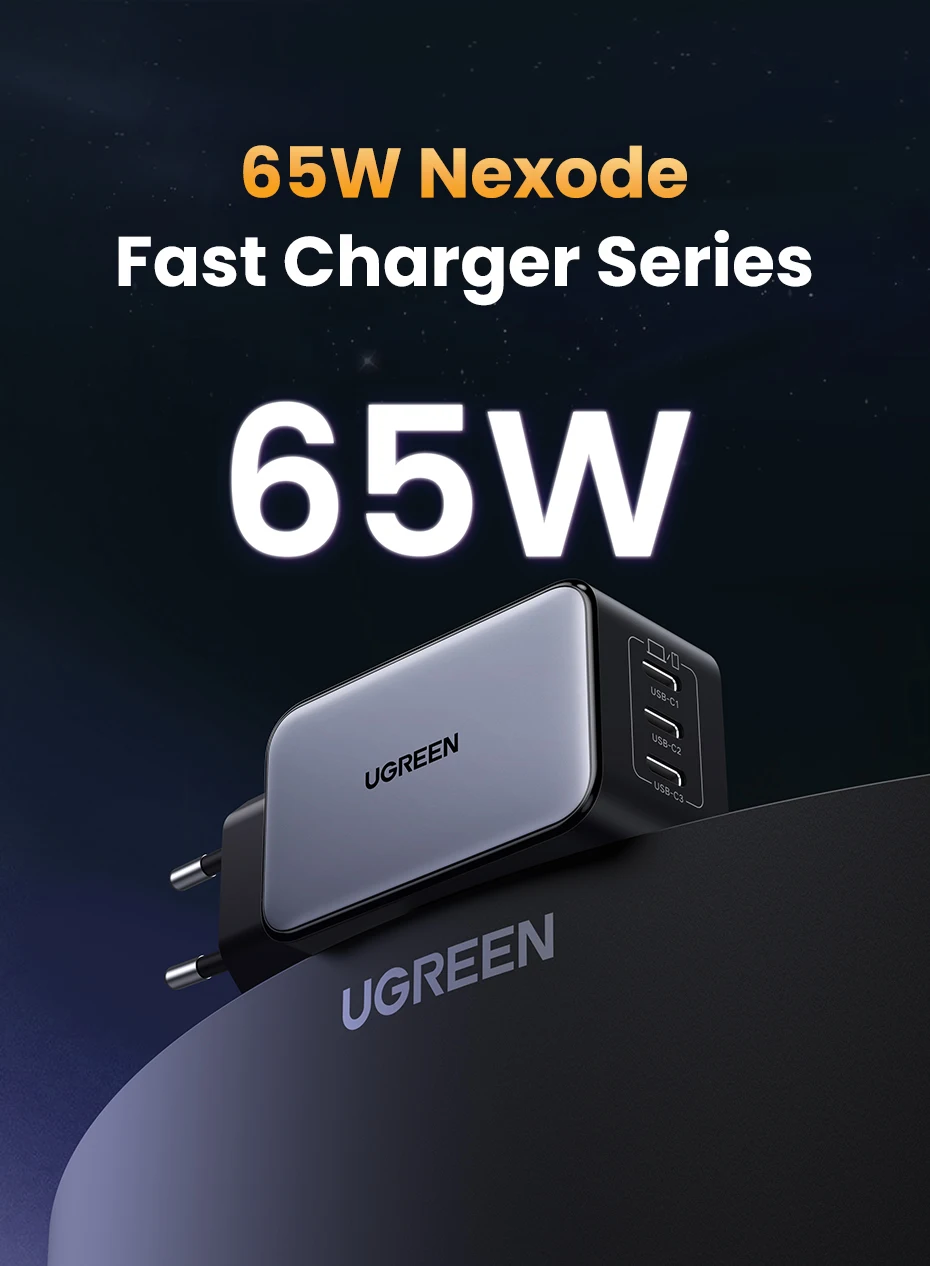 Зарядное устройство UGREEN X556 65W GaN Fast Charger 3-Port USB-C (2000194) - фото 2