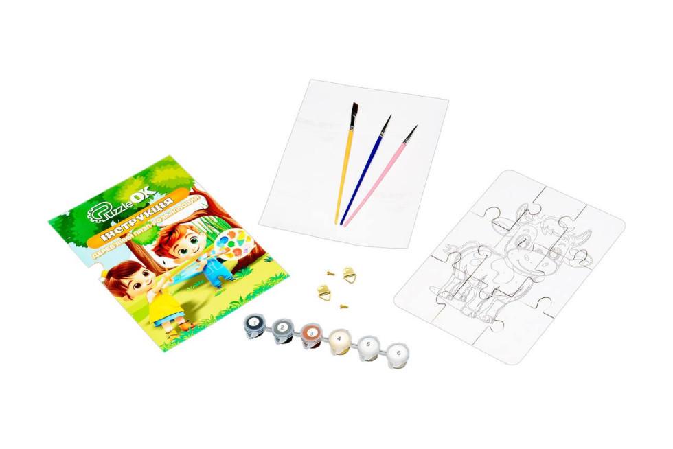 Пазл розмальовка дерев'яна для дітей PuzzleOK Корівка 9 деталей - фото 5