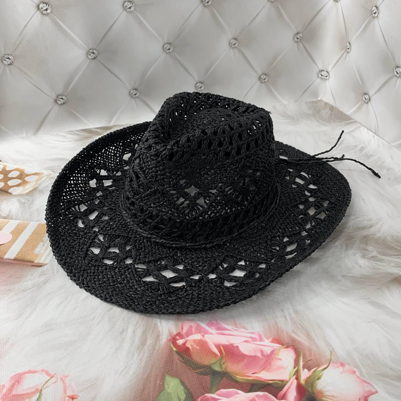 Шляпа-федора плетеная с узорами Черный