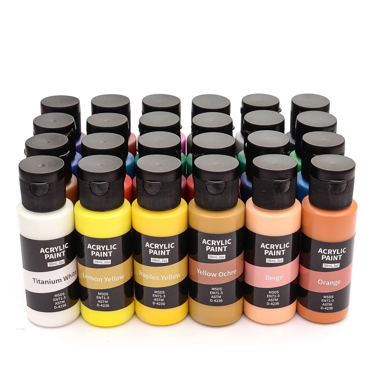 Набор акриловых красок Acrylic Paint Set 24 шт. по 59 мл бумага для рисования палетка и кисточки 2 шт. - фото 2