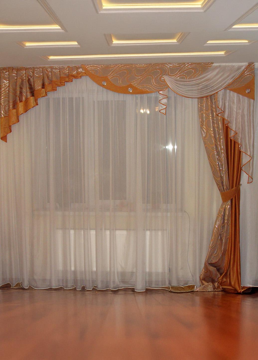 Ламбрекен жесткий с шторой Firanka Три Волны 3 м Коричневый (61_2ж)