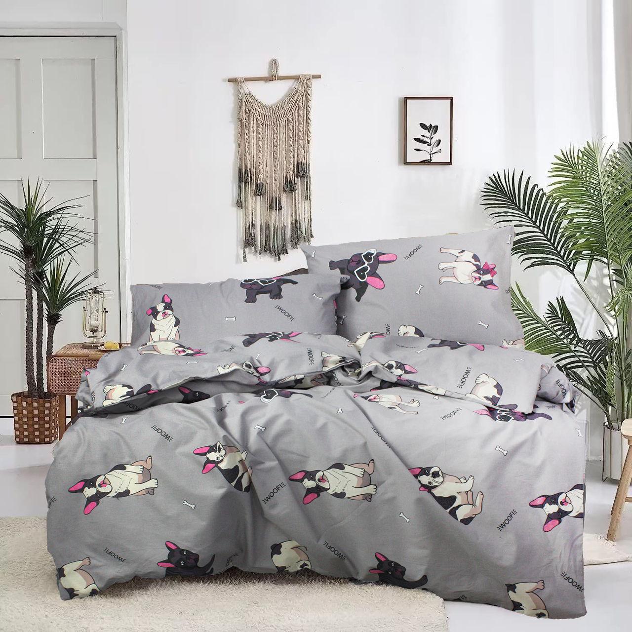 Комплект постельного белья Эней-плюс З0109 евро Серый/Бежевый (162271)