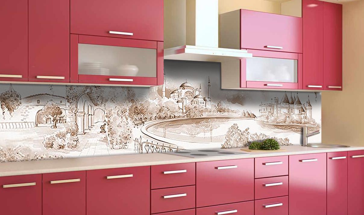 Кухонный фартук Турецкий винтаж замок из самоклеющейся виниловой пленки 60х250 см Бежевый