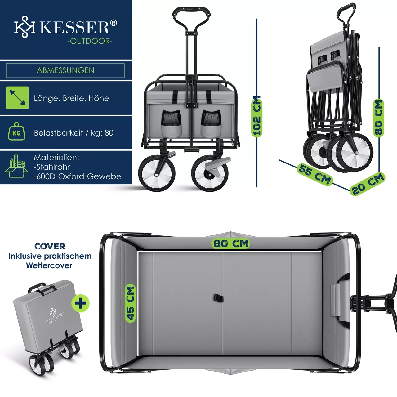 Тачка садово-строительная KESSER Oxford 600D 80 кг 90х52х102 см (4260635555061) - фото 4 Тачка садово-строительная KESSER Oxford 600D 80 кг 90х52х102 см (4260635555061) - фото 4