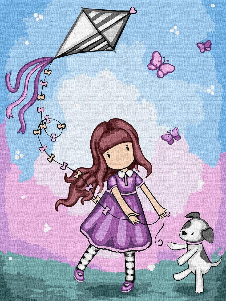 Картина за номерами Ideyka Дівчинка з повітряним змієм дитячі 30х40 см