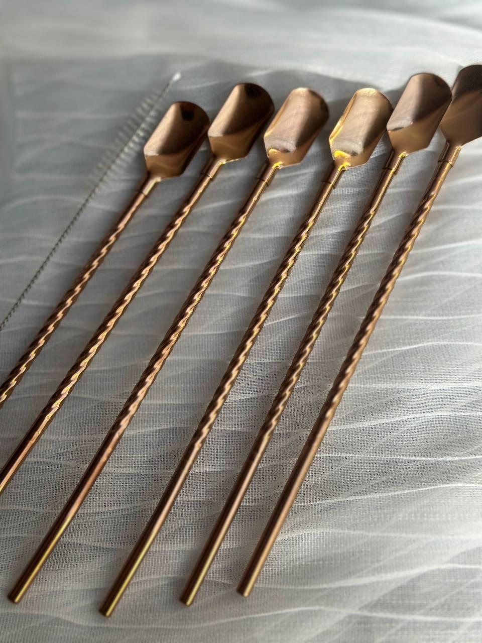 Набор соломинок-ложек многоразовых Yiwu HP-20-20 из нержавеющей стали 6 шт. Бронзовый (25253209)