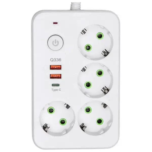 Фільтр-подовжувач Yiwu HP-5-45 із USB та Type-C 4 розетки 3 м 2500 Вт Білий (147-107-HP-5-45)
