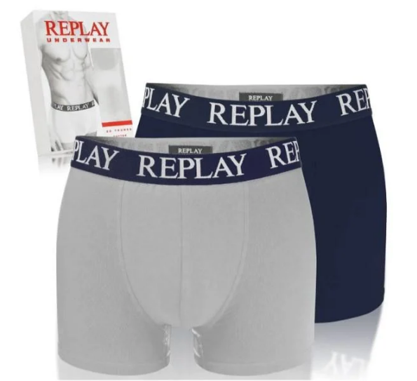 Труси-боксери чоловічі анатомічні Replay 2 шт. L Темно-Синій/Сірий