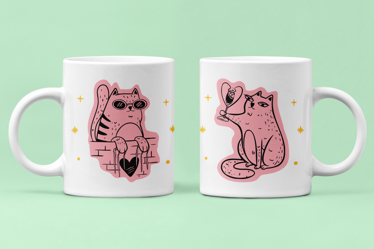 Чашки парные Кот и Кошка для влюбленных 330 мл Белый (ВЛ226Ч)